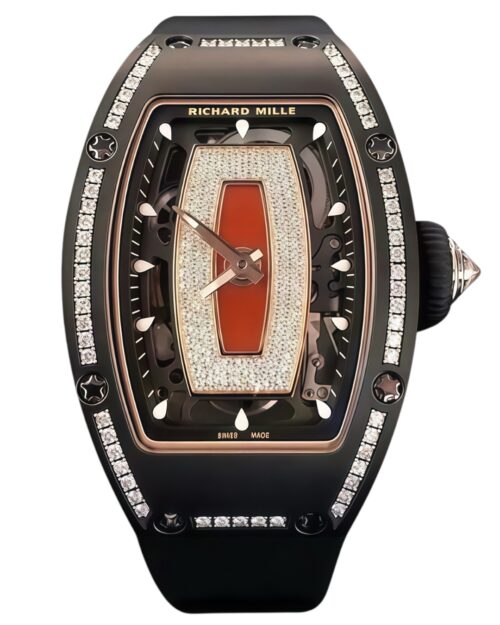 Часы Richard Mille RM07-01 Black Ceramic 1 Row Diamonds (Red Lips)